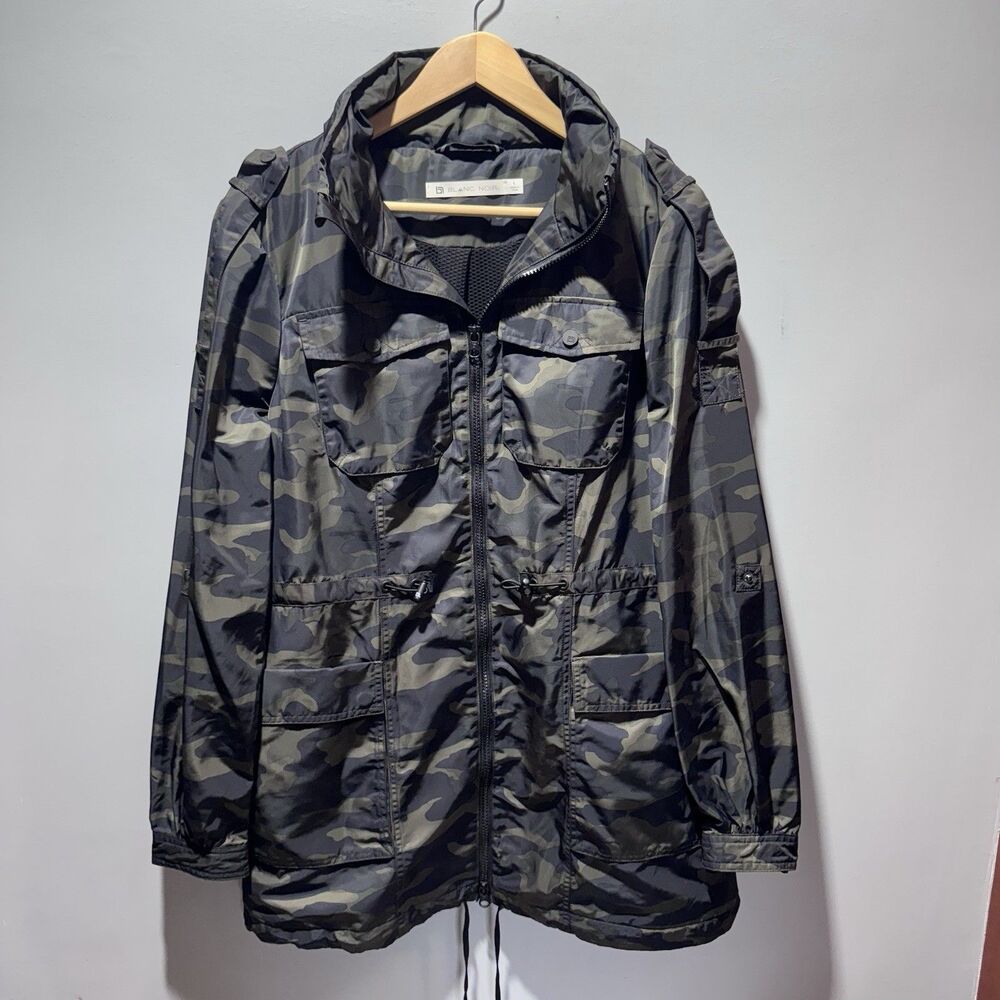 Women's Blanc Noir Camouflage Zip Up Anorak Jacket W/ Hidden Hood Size Large